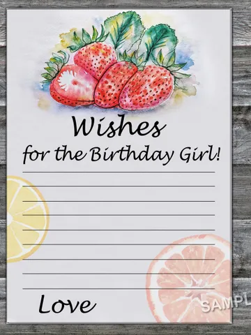 Strawberry Wishes for the birthday girl,Adult Birthday party game-fun games for her-Instant download