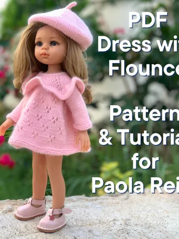 PDF Knitting Pattern Tutorial Dress with Flounce for Paola Reina doll (12"/32 cm) eng $4.19