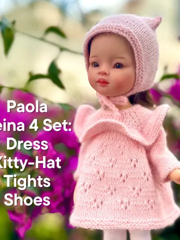 Paola Reina Doll 4 ITEMS Set: Exclusive Handmade Outfit - Dress, Tights, Shoes, Kitty-hat $72.35