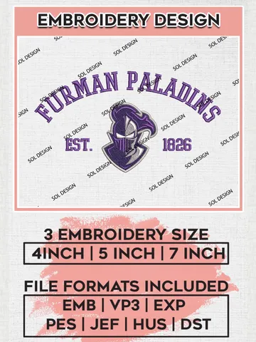 Furman Paladins Est 1826 Embroidery Designs, NCAA Furman Paladins Team Embroidery, NCAA Team Logo, 3 sizes, Machine embroidery Files, Digital Download $6.99
