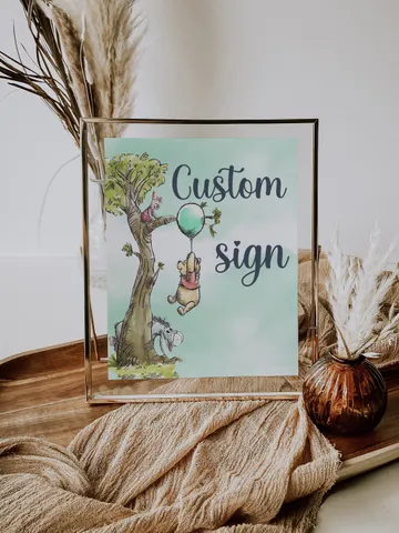 Editable Custom sign Hundred Acre Wood First Birthday party sign; Winnie the Pooh Party; Classic Pooh Party Birthday Download; wp5 $11.62