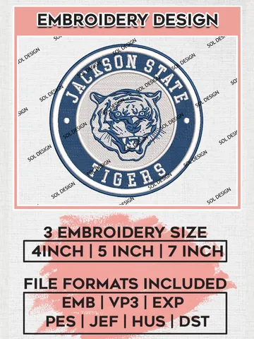 NCAA Jackson State Tigers Round Logo Embroidery, NCAA Jackson State Logo Embroidery files, NCAA Teams, Machine embroidery designs, Digital Download $6.99