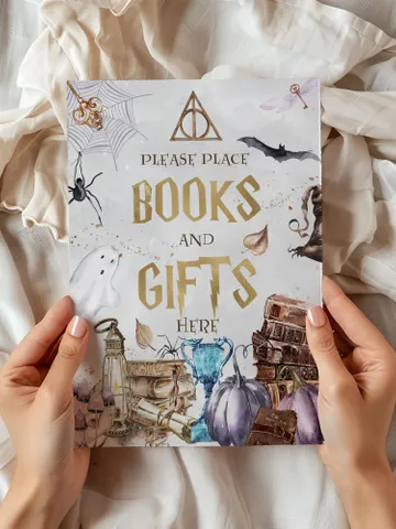 Books and Gifts sign; Wizard Baby Shower; Magic School Baby Shower template; Wizard Party templates; Instant Download; a1 $7.55