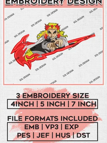 Rengoku Kyoujurou Nike Embroidery Designs, Rengoku Embroidery Files, Demon Slayer Nike Machine Embroidery Pattern EMB_ANIME_163