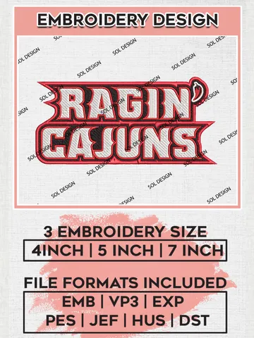 Louisiana Ragin Cajuns Logo Machine Embroidery Design, NCAA Louisiana Ragin Cajuns Embroidery Design Design files, NCAA Embroidery Designs, NCAA Machine Embroidery Designs, Digital Download $6.99