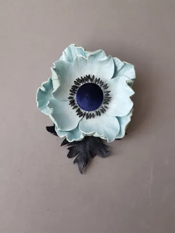 Sky blue leather brooch for her, Leather women's jewelry $45.00