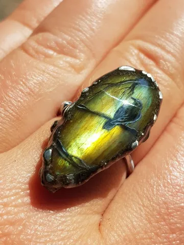 Raven ring Crow ring Viking ring Labradorite ring Oil painting miniature $80.00