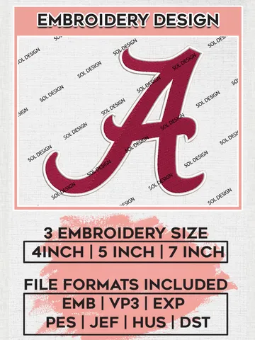 Alabama Crimson Tide Logo Machine Embroidery Design, NCAA Alabama Crimson Tide Embroidery Design Design files, NCAA Embroidery Designs, NCAA Machine Embroidery Designs, Digital Download $6.99