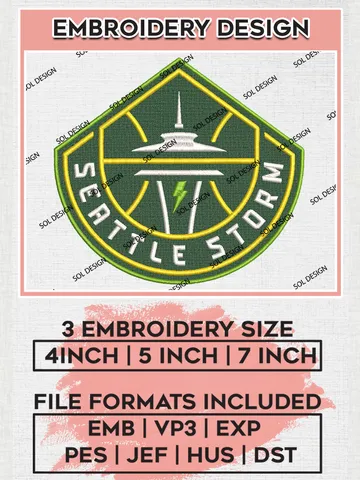 WNBA Seattle Storm Logo Embroidery Files, WNBA Seattle Storm Team Embroidery Designs, WNBA Basketball Teams, 3 sizes, Machine embroidery designs, Digital Download $6.99