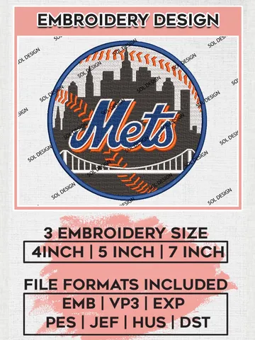 New York Mets Logo Embroidery Designs, MLB New York Mets Embroidery Design, MLB Embroidery Design Files, MLB Logo, 3 sizes, Machine embroidery Files, Digital Download $6.99