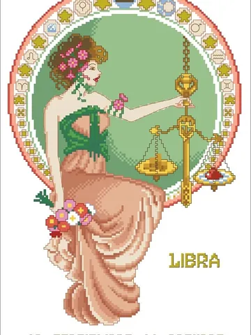 Vintage Cross Stitch Pattern Zodiac Sign Libra Counted Digital Download PDF $4.50