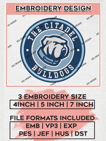 NCAA The Citadel Bulldogs Round Logo Embroidery, NCAA The Citadel Bulldogs Logo Embroidery files, NCAA Teams, Machine embroidery designs, Digital Download