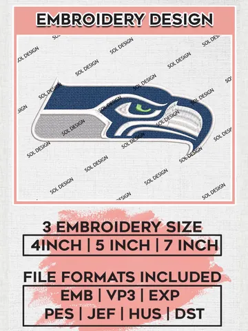 Seattle Seahawks Embroidery Designs, NFL Seahawks Embroidery Designs, NFL Embroidery Designs, NFL Seattle Seahawks Machine Embroidery Design, Digital Download $6.99
