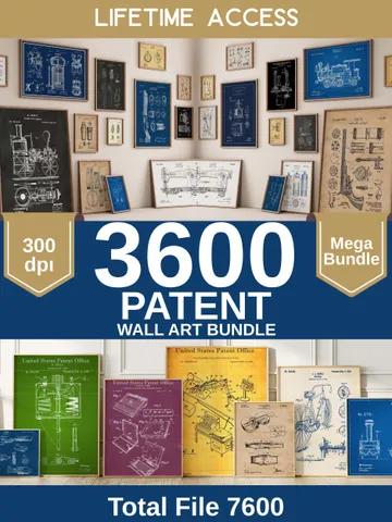 3600 Mega Vintage Patent Posters Bundle, Digital Print Set, Retro Blueprint, Gift for Engineer Men Her, Minimalist Printable Wall Art poster $6.63