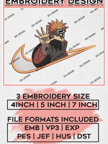 Pain naruto nike embroidery design, naruto anime embroidery, anime embroidery, embroidery file, Digital download EMB_ANIME_172 $6.99