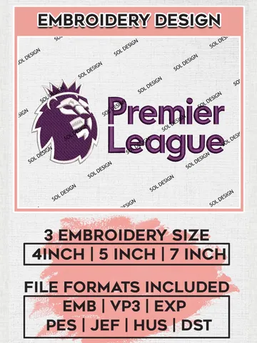 Premier League Logo Embroidery Designs, Premier League Embroidery, EPL Embroidery Designs, EPL Premier League Logo Embroidery Designs $6.99