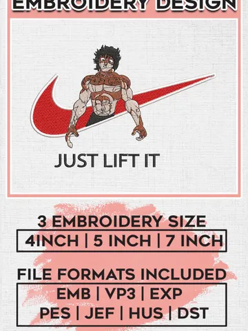 Nike Grappler Baki Embroidery Files, Baki Character Embroidery Designs, Anime Inspired Embroidery Design, Digital Download EMB_ANIME_200 $6.99