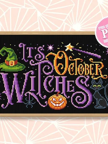 Halloween quotes cross stitch pattern download PDF Witch cross stitch chart, Cute Halloween pattern digital PDF, DIY Halloween decor #H33 $4.60