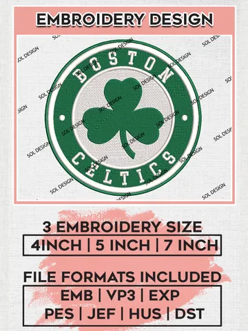 Boston Celtics NBA Basketball Team Logo Embroidery Design, NBA Boston Celtics Logo Embroidery Files, Basketball Team Machine Embroidery, Machine Embroidery Design