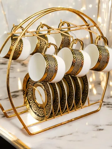 14K Genuine Gold Powder Porcelain Tea Cups And Saucers | Tea Cups Saucers Set | Gold Porcelain Set | Elegant Teaware | Gift For Tea Lovers $299.99