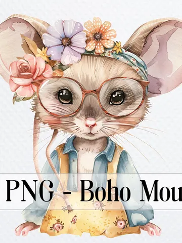 21 Boho Mouse PNG Bundle, Cute cartoon Mous, Watercolor clipart for sublimation, High Quality scrapbook images, Paper craft, junk journal $2.64
