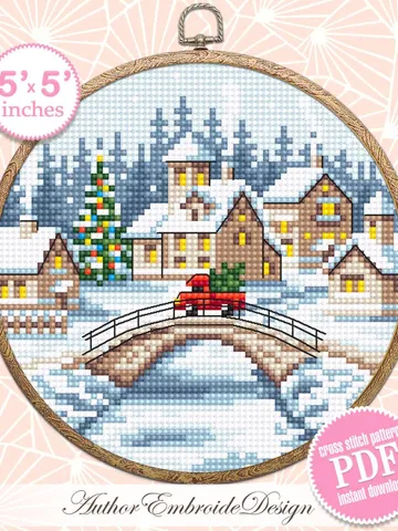 Christmas village cross stitch pattern PDF download Winter landscape cross stitch chart, Christmas pattern digital PDF, Snow landscape #N183 $3.95