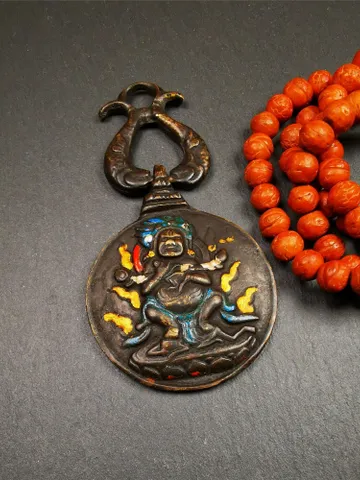 Gandhanra Vintage Tibetan Buddhist Calendar Badge,Panjaranata Mahakala Melong Mirror, SIPAHO Amulet(srid pa ho),Made of Brass,1.89" $149.99