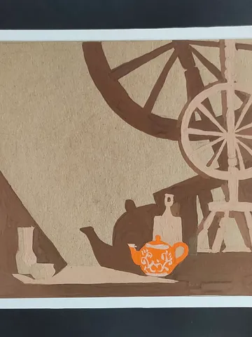 Still life with orange teapot
