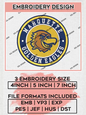 NCAA Marquette Golden Eagles Round Logo Embroidery, NCAA Marquette Golden Eagles Logo Embroidery files, NCAA Teams, Machine embroidery designs, Digital Download $6.99
