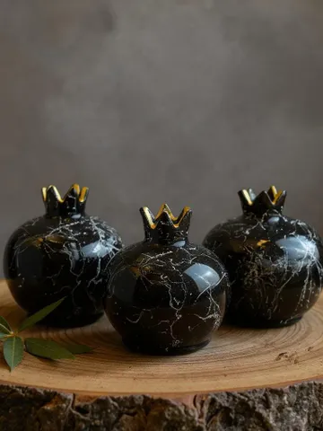 Handpainted Black Ceramic Pomegranate Vase Set of 3 | Handpainted Unique Pomegranate Vase Ceramic Vase Set Home Decor