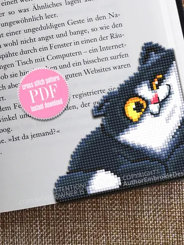 Black cat Corner bookmark cross stitch pattern download PDF Funny cat cross stitch chart, Cat bookmark digital pattern, Cat lover gift #B421 $4.10