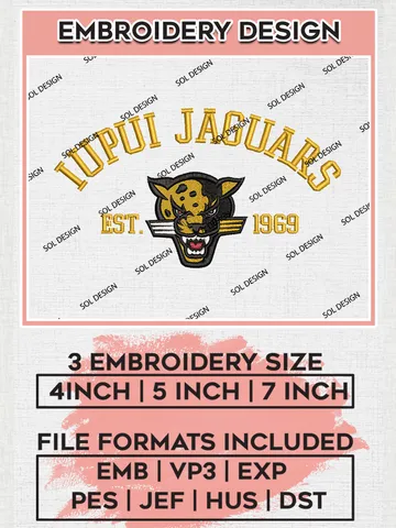 IUPUI Jaguars Est 1969 Embroidery Designs, NCAA IUPUI Jaguars Team Embroidery, NCAA Team Logo, 3 sizes, Machine embroidery Files, Digital Download $6.99