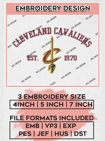 NBA Cleveland Cavaliers Basketball Team Est Logo Embroidery Design, NBA Cleveland Cavaliers Logo Embroidery Files, Basketball Team Machine Embroidery, Machine Embroidery Design