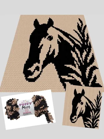 Loop yarn Finger knitted Black Horse blanket pattern