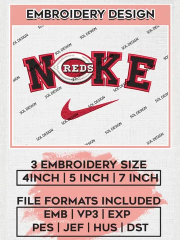 Nik.e Cincinnati Reds Team Logo Embroidery Design, MLB Team Embroidery files, Cincinnati Reds Baseball Team, MLB Reds Team, Digital Download $6.99