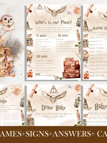 Wizarding World Baby Shower Games; Magic School Baby Shower Games; Printable Wizarding World Baby Shower Party Games; wP66 $11.62