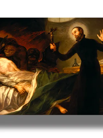 St. Francis Borgia expels demons from a dying. $21.00