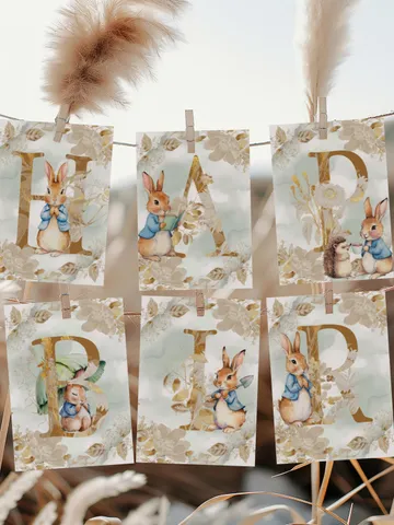 Editable and Printable Happy Birthday Garland for 1st Baby Birthday party in Peter Rabbit style instant download and unlimited access pr888 $11.62
