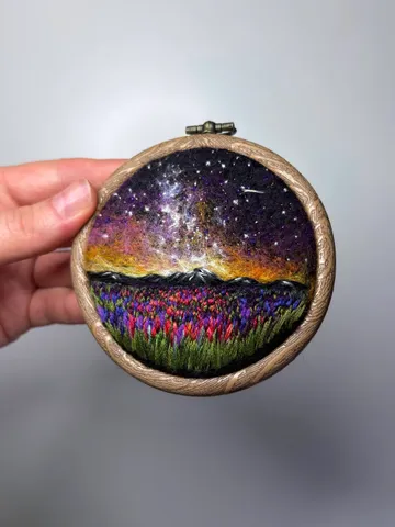 Embroidered and needle felted painting "Harmony of the night"