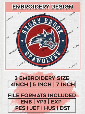 NCAA Stony Brook Seawolves Round Logo Embroidery, NCAA Stony Brook Seawolves Logo Embroidery files, NCAA Teams, Machine embroidery designs, Digital Download $6.99