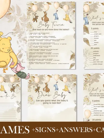 Winnie the Pooh Baby Shower Games; Winnie the Pooh Inspired; Printable Pooh Baby Shower Party Games; Honey Bear Shower Games; Wb12 $11.62