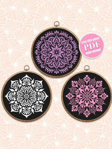 Mandala set cross stitch pattern PDF Monochrome mandala pattern digital download PDF, Flower mandala cross stitch chart, DIY Home decor #S43 $11.20