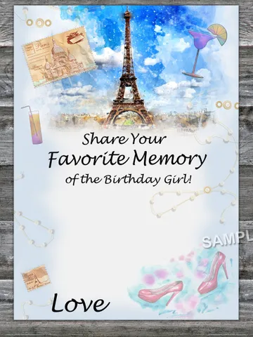 Paris themed Favorite Memory of the Birthday Girl,Adult Birthday party game-fun games for her-Instant download