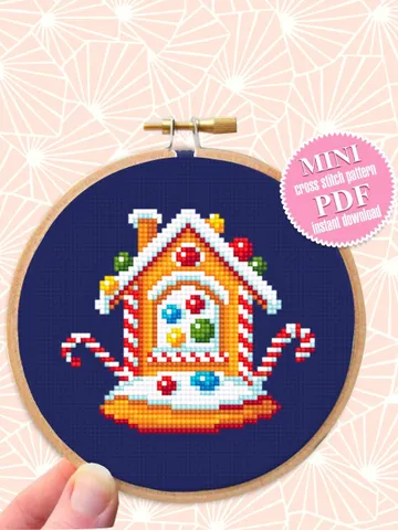 Small Christmas cross stitch pattern download PDF Mini gingerbread house cross stitch chart Tiny Christmas pattern digital PDF DIY gift #N47 $2.50