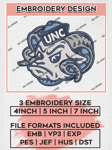 North Carolina Tar Heels Mascot Embroidery Designs, NCAA Logo Embroidery Files, NCAA North Carolina Tar Heels Logo, NCAA Embroidery Designs, Machine Embroidery Designs, Digital Download $6.99
