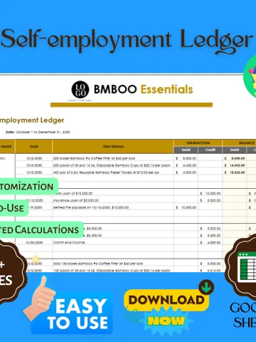 Self-Employment Ledger Template, Editable Google Sheets, Digital Download for Income & Expense Tracking for Freelancers and Entrepreneurs $6.86