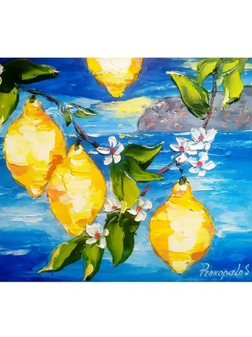 Lemon Italy Painting Coastal Painting Seascape Painting Sorrento Abstract Italy Painting Art Original Art Impasto Oil Painting $130.00