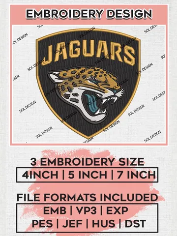 Jacksonville Jaguars Embroidery Designs, NFL Jaguars, NFL Embroidery Designs, NFL Jacksonville Jaguars Machine Embroidery Design, Digital Download