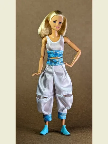 Handmade white & blue floral print sports set for 1/6 scale fashion female dolls $21.00