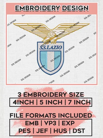 Lazio Logo Embroidery Design, Serie A Embroidery files, Serie A Lazio Teams, Football, Digital Download $6.99